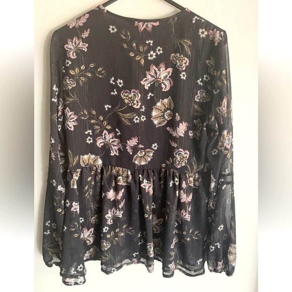 PORTMANS Delphine Woodland Winter Floral Black Gold Metallic Long Sleeve Blouse - Picture 2 of 9